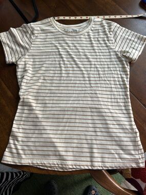 Nine West Women’s Cream and Tan Striped Short Sleeve Tee